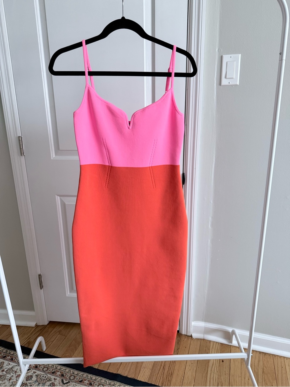 Express Pink and Orange Colorblock Spaghetti-Strap Midi Dress